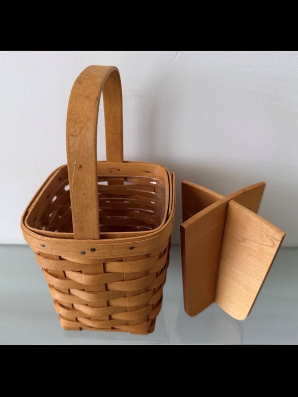 1997 Signed Longaberger Basket Plastic Liner & Wood Divider 10½" Utensil/Pen - Picture 6 of 7